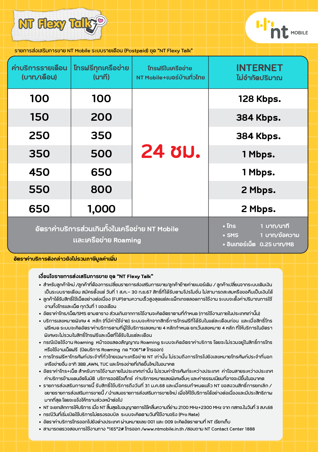 โปรโมชันรายเดือน NT Flexy Talk